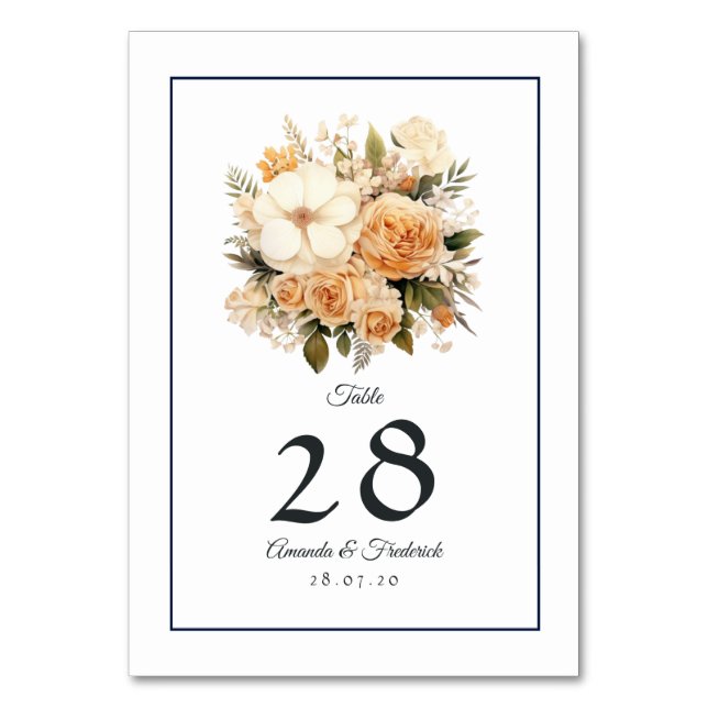 Numeração De Mesa Casamento Floral Cor de Champanhe (Frente)