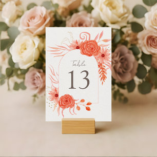 Numeração De Mesa Casamento Floral Coral Terracota Elegante