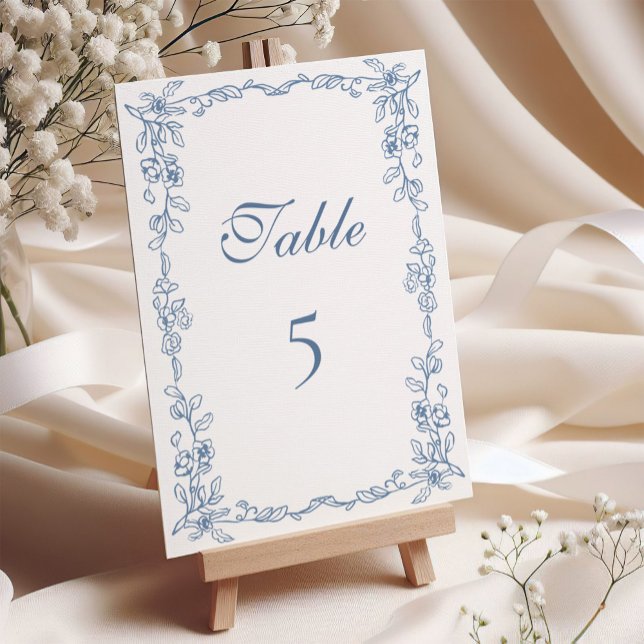 Numeração De Mesa Casamento Floral da Imagem Azul Elegante Francesa (Criador carregado)
