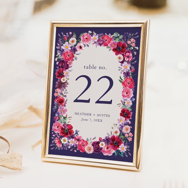 Numeração De Mesa Casamento Floral da Marinha (Navy Blue Floral Wedding Table Number by Painted Paperie
)