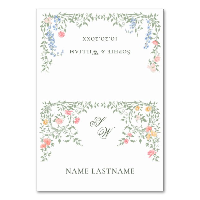 Numeração De Mesa Casamento Floral das Flores Selvagens de Aquarela  (Frente)