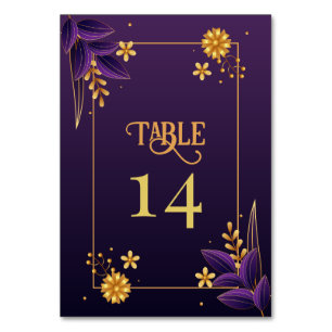 Numeração De Mesa Casamento Floral de Aestética Dourada e Roxa
