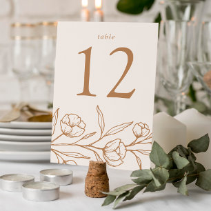 Numeração De Mesa Casamento Floral de Amêndoa e Cobre Esboçado