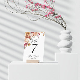 Numeração De Mesa Casamento Floral de Aquarela de outono Elegante