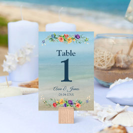 Numeração De Mesa Casamento Floral de Aquarelas do Oceano Praia