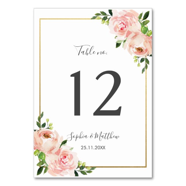 Numeração De Mesa Casamento Floral de Blush Elegante (Frente)