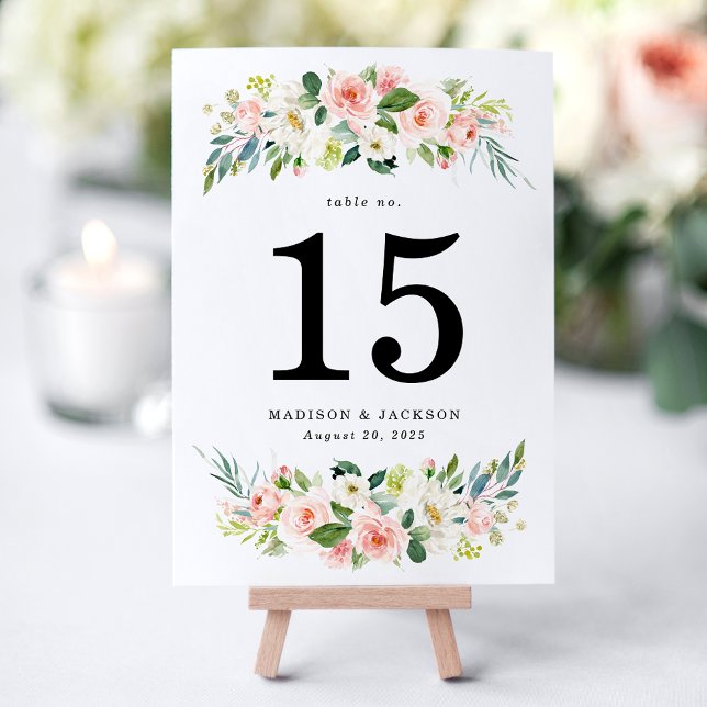 Numeração De Mesa Casamento Floral de Blush Elegante (Criador carregado)