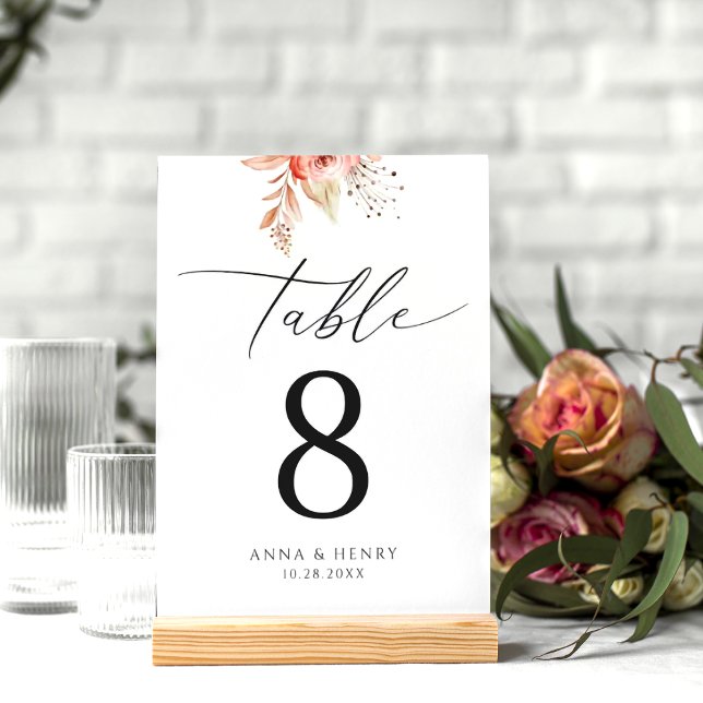 Numeração De Mesa Casamento Floral de Blush Elegante (Criador carregado)