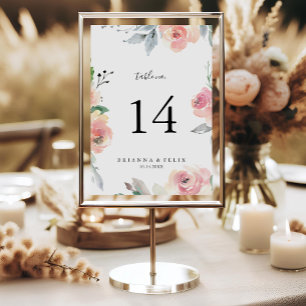 Numeração De Mesa Casamento Floral de Blush Rosa Elegante