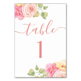Numeração De Mesa Casamento floral de blush rosa em aquarela elegant