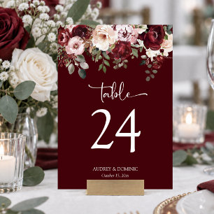 Numeração De Mesa Casamento Floral de Borgonha Elegante