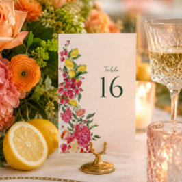 Numeração De Mesa Casamento Floral de Bougainvillea Rosa e Limão Cít