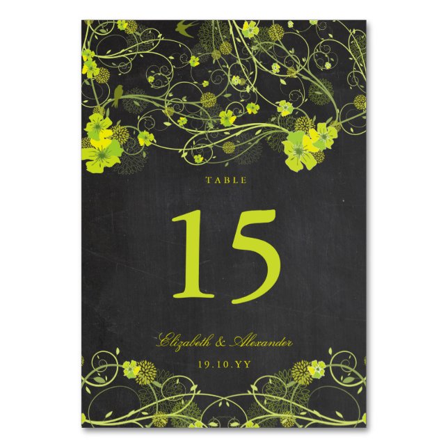 Numeração De Mesa Casamento Floral de Chalkboard Verde Hibiscus Swal (Frente)