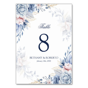 Numeração De Mesa Casamento Floral de Cor Azul Elegante