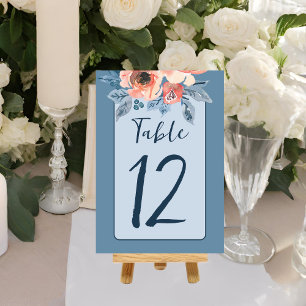 Numeração De Mesa Casamento Floral de Cor de Água Rosa e Azul Dusty