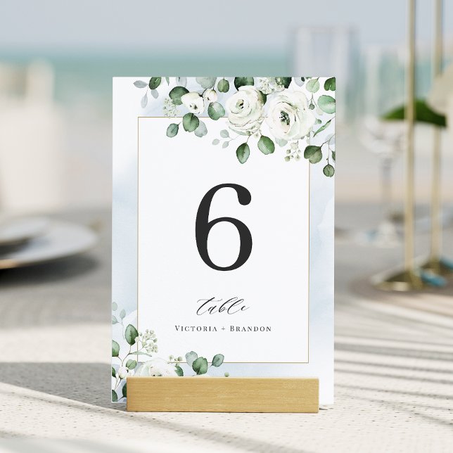 Numeração De Mesa Casamento floral de eucalipto azul-poeirento (Dusty blue eucalyptus greenery floral wedding table number)