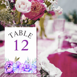 Numeração De Mesa Casamento floral de flores de aquarela púrpura, az