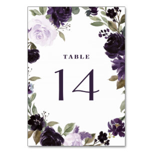 Numeração De Mesa Casamento Floral de Folha Verde e Roxo Elegante e