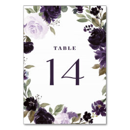 Numeração De Mesa Casamento Floral de Folha Verde e Roxo Elegante e