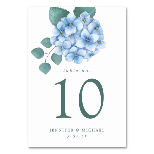 Numeração De Mesa Casamento Floral de Hortênsia Azul (Frente)