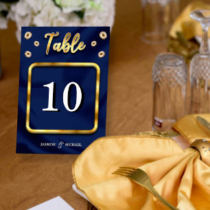 Numeração De Mesa Casamento Floral de Ivory Beige, Marinho Azul Dour