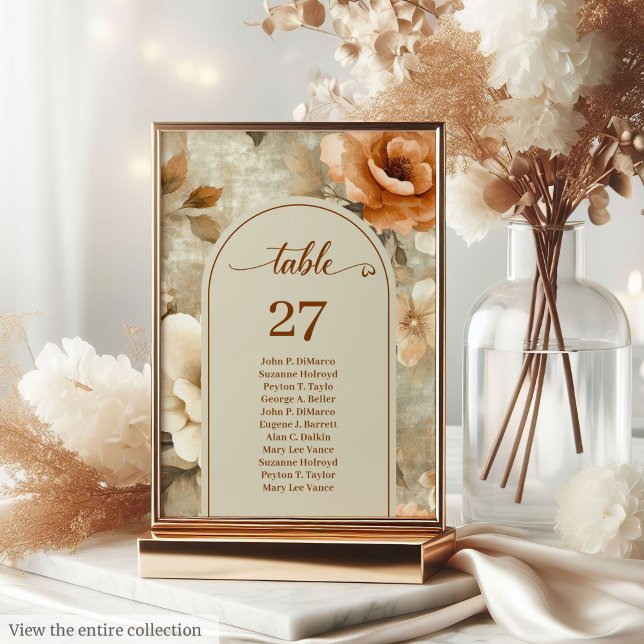 Numeração De Mesa Casamento Floral de Marfim Sálvia Rústico Boho Ter (Rustic Boho Earthy Rusty Ivory Sage Floral Wedding Table Number)