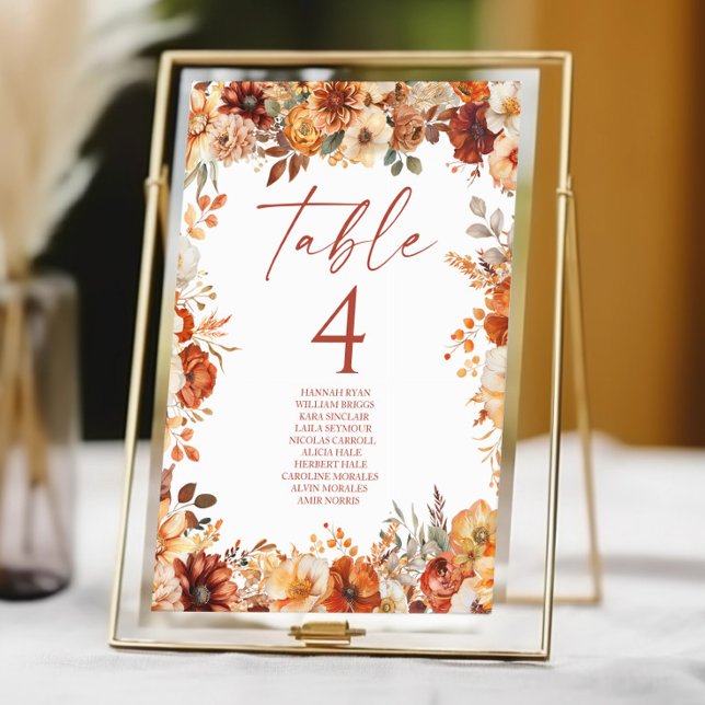 Numeração De Mesa Casamento Floral de Outono Elegante Rústico (Criador carregado)