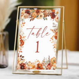 Numeração De Mesa Casamento Floral de Outono Elegante Rústico