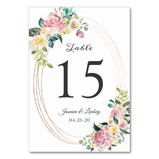 Numeração De Mesa Casamento Floral de Pastel, Frame Oval Moderno (Frente)