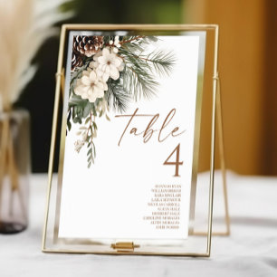Numeração De Mesa Casamento Floral de Pinheiros de Inverno Elegante