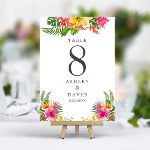 Numeração De Mesa Casamento Floral de Praia com Hibisco Tropical