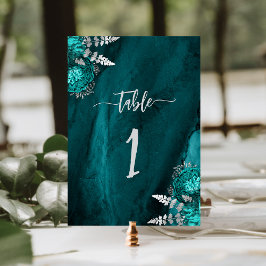 Numeração De Mesa Casamento Floral de Prata Azul Elegante