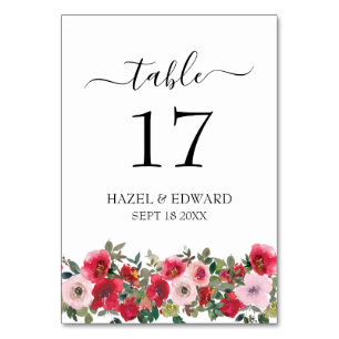 Numeração De Mesa Casamento Floral de Rosa vermelha de Aquarela