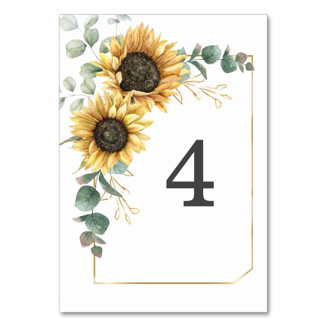 Numeração De Mesa Casamento Floral de Sunflower Eucalyptus (Frente)
