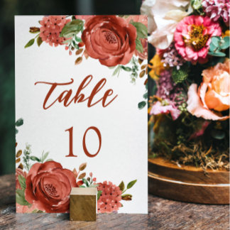 Numeração De Mesa Casamento Floral de Terracotta Laranja Moderno Que