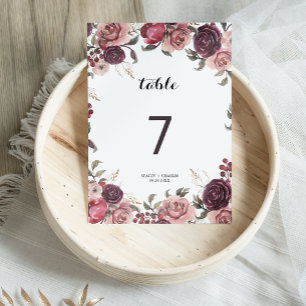 Numeração De Mesa Casamento Floral de Verão de Burgundy Elegante