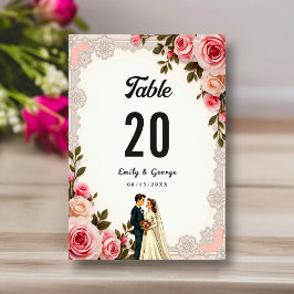 Numeração De Mesa Casamento Floral de Verão de Casal Rosa-Rosa-Esmag