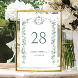 Numeração De Mesa Casamento Floral de Verde Sage com Graça Ornata Vi