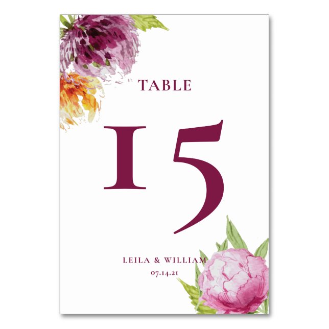 Numeração De Mesa Casamento Floral de Watercolor (Frente)