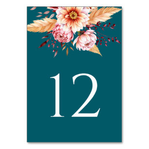 Numeração De Mesa Casamento Floral do Elegante Teal Boho