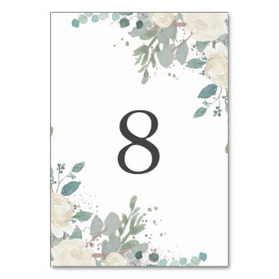 Numeração De Mesa Casamento Floral Dourado Branco Rosas de inverno