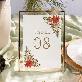 Numeração De Mesa Casamento Floral Dourado de Natal Vermelho
