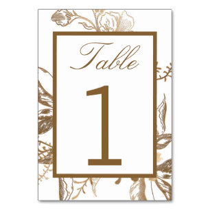 Numeração De Mesa Casamento Floral Dourado e Branco Faux Metal