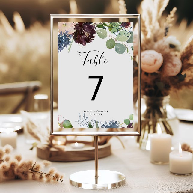 Numeração De Mesa Casamento Floral e Verde Burgundy (Criador carregado)