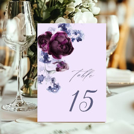 Numeração De Mesa Casamento Floral Elegante Azul de ameixa e Indigo