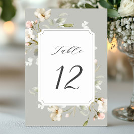 Numeração De Mesa Casamento Floral Elegante Branco da cinza