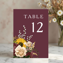 Numeração De Mesa Casamento Floral Elegante Burgundy