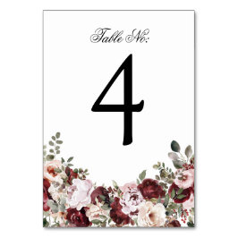 Numeração De Mesa Casamento Floral Elegante Burgundy & Blush Waterco