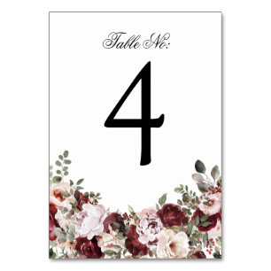 Numeração De Mesa Casamento Floral Elegante Burgundy & Blush Waterco