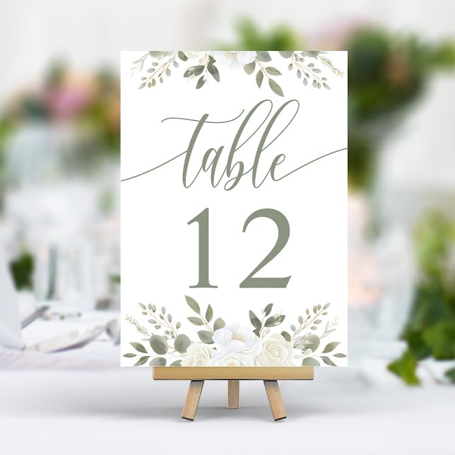 Numeração De Mesa Casamento Floral Elegante De Ivory E Sage (Criador carregado)